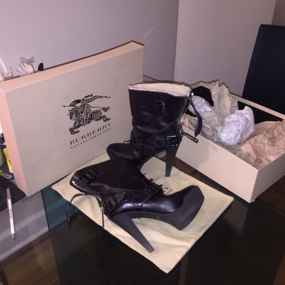 Burberry Black Strapped Ankle Boots